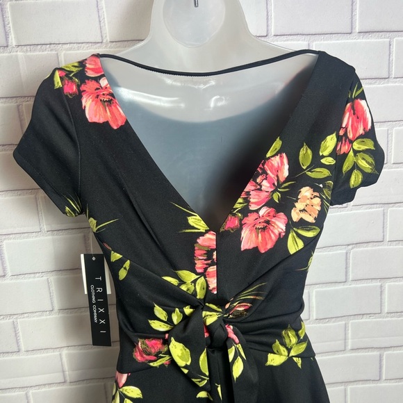 TRIXXI Black and Pink Fit and Flare Mini Dress with Bateau Neckline/size S - Picture 4 of 14